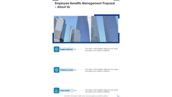 Employee Benefits Management Proposal About Us One Pager Sample Example Document