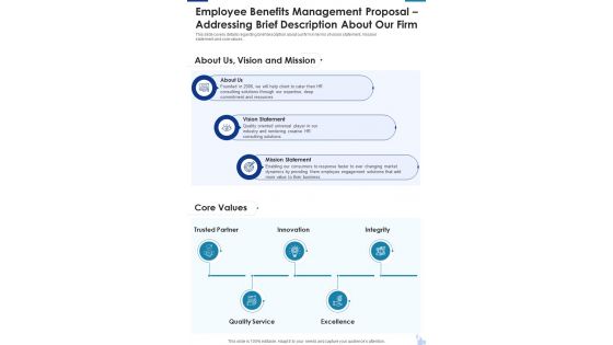 Employee Benefits Management Proposal Addressing Brief Description One Pager Sample Example Document