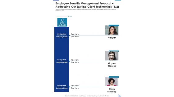 Employee Benefits Management Proposal Addressing Our Existing Client One Pager Sample Example Document