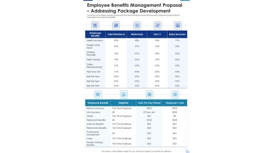 Employee Benefits Management Proposal Addressing Package Development One Pager Sample Example Document