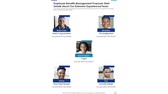 Employee Benefits Management Proposal Brief Details About Our Extensive One Pager Sample Example Document Employee Benefits Management Proposal Brief Details About Our Extensive One Pager Sample Example Document