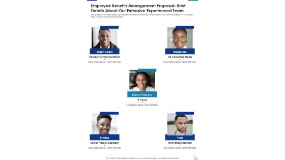 Employee Benefits Management Proposal Brief Details About Our Extensive One Pager Sample Example Document