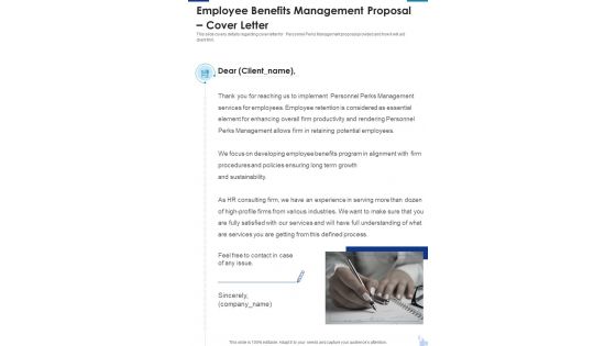 Employee Benefits Management Proposal Cover Letter One Pager Sample Example Document