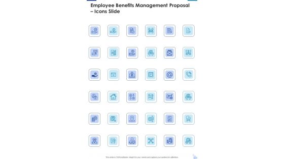 Employee Benefits Management Proposal Icons Slide One Pager Sample Example Document