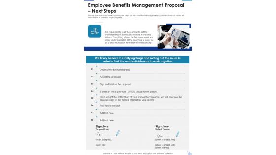 Employee Benefits Management Proposal Next Steps One Pager Sample Example Document Employee Benefits Management Proposal Next Steps One Pager Sample Example Document
