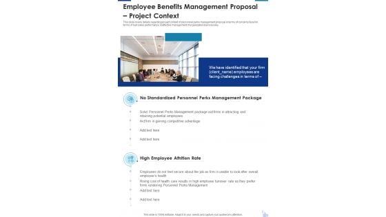 Employee Benefits Management Proposal Project Context One Pager Sample Example Document Employee Benefits Management Proposal Project Context One Pager Sample Example Document