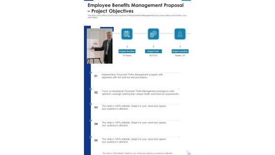 Employee Benefits Management Proposal Project Objectives One Pager Sample Example Document