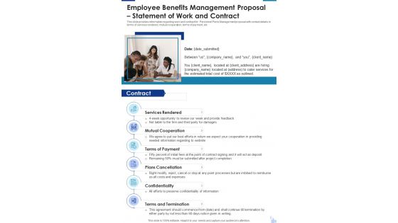 Employee Benefits Management Proposal Statement Of Work And Contract One Pager Sample Example Document