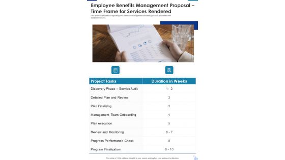 Employee Benefits Management Proposal Time Frame For Services Rendered One Pager Sample Example Document Employee Benefits Management Proposal Time Frame For Services Rendered One Pager Sample Example Document