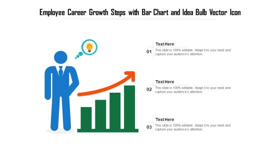 Employee Career Growth Steps With Bar Chart And Idea Bulb Vector Icon Ppt PowerPoint Presentation File Format Ideas PDF