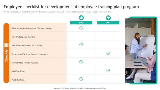 Employee Checklist For Development Of Employee Training Plan Program Portrait PDF