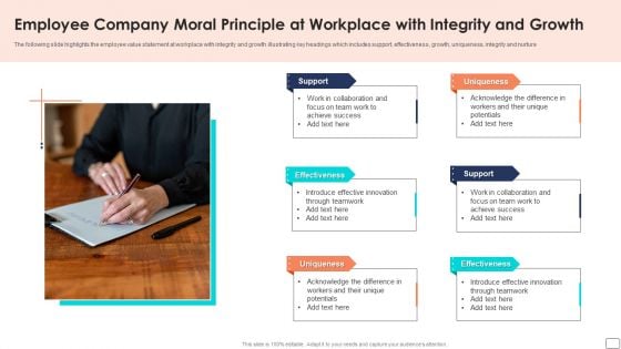 Employee Company Moral Principle At Workplace With Integrity And Growth Ppt Outline Design Ideas PDF