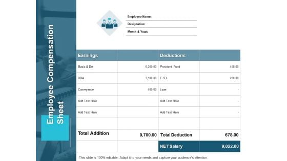 Employee Compensation Sheet Earnings Ppt PowerPoint Presentation Professional Inspiration