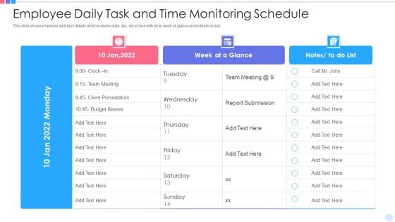 Employee Daily Task And Time Monitoring Schedule Guidelines PDF