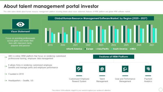 Employee Data Management Portal Capital Funding Elevator About Talent Management Portal Investor Clipart PDF