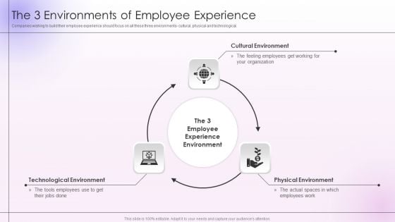 Employee Engagement And Satisfaction Strategies The 3 Environments Of Employee Experience Ideas PDF