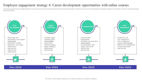 Employee Engagement Strategy 4 Career Development Opportunities With Online Courses Mockup PDF