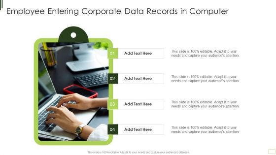 Employee Entering Corporate Data Records In Computer Introduction PDF