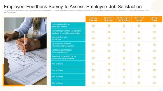 Employee Feedback Survey To Assess Employee Job Satisfaction Clipart PDF