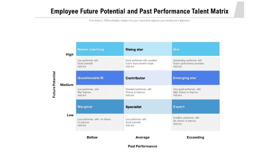 Employee Future Potential And Past Performance Talent Matrix Ppt PowerPoint Presentation Icon Background Images PDF