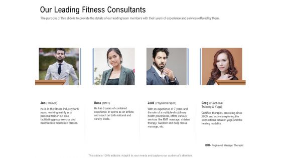 Employee Health And Fitness Program Our Leading Fitness Consultants Template PDF Employee Health And Fitness Program Our Leading Fitness Consultants Template PDF