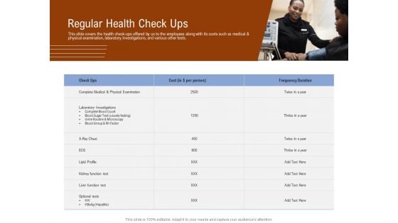 Employee Health And Fitness Program Regular Health Check Ups Summary PDF