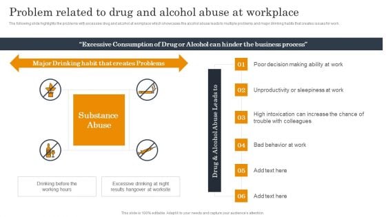 Employee Health And Safety Problem Related To Drug And Alcohol Abuse At Workplace Elements PDF