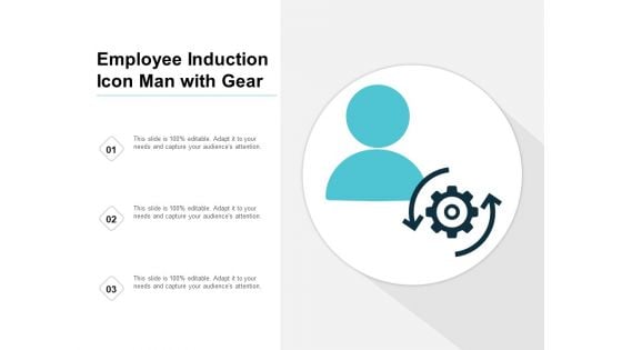 Employee Induction Icon Man With Gear Ppt PowerPoint Presentation Slides Introduction