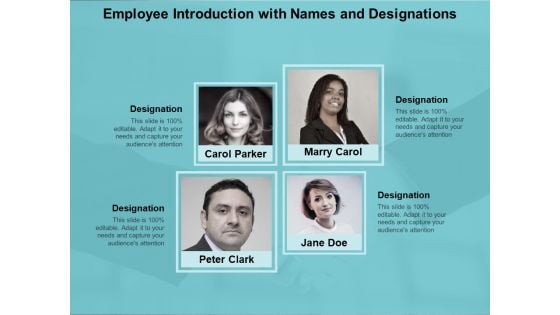 Employee Introduction With Names And Designations Ppt Powerpoint Presentation Portfolio Guidelines