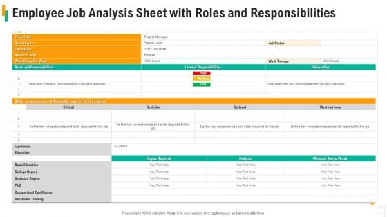 Employee Job Analysis Sheet With Roles And Responsibilities Background PDF