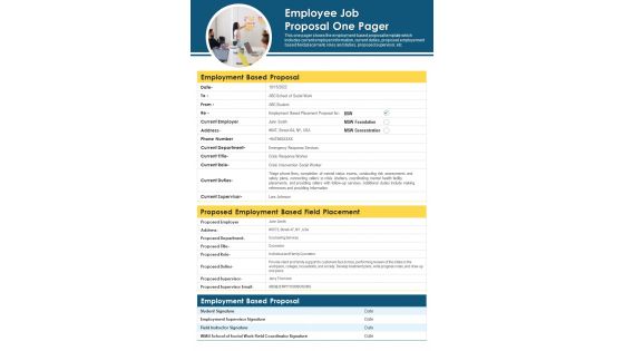 Employee Job Proposal One Pager PDF Document PPT Template