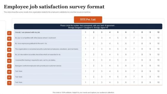 Employee Job Satisfaction Survey Format Ppt Gallery Examples PDF