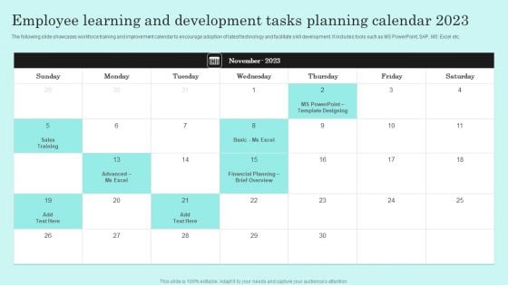 Employee Learning And Development Tasks Planning Calendar 2023 Clipart PDF