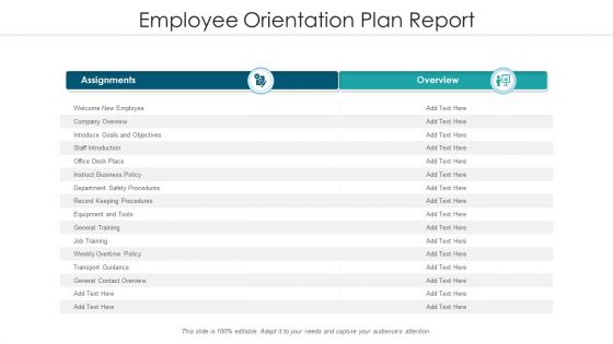 Employee Orientation Plan Report Ppt Ideas Deck PDF