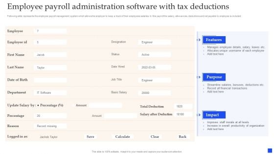 Employee Payroll Administration Software With Tax Deductions Themes PDF