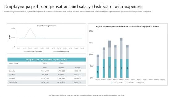 Employee Payroll Compensation And Salary Dashboard With Expenses Professional PDF