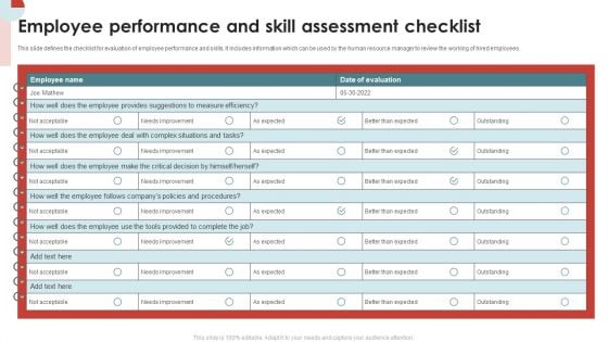 Employee Performance And Skill Assessment Checklist Rules PDF Employee Performance And Skill Assessment Checklist Rules PDF