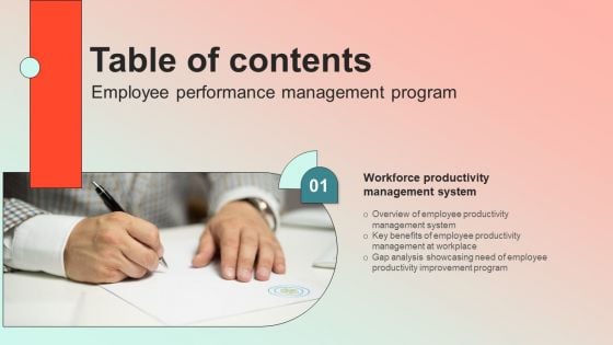 Employee Performance Management Program Table Of Contents Sample PDF