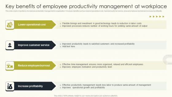 Employee Performance Management To Enhance Organizational Growth Key Benefits Of Employee Productivity Mockup PDF