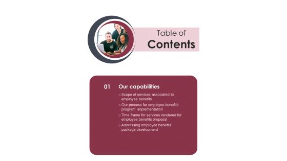 Employee Perk Administration Proposal Table Of Contents One Pager Sample Example Document Employee Perk Administration Proposal Table Of Contents One Pager Sample Example Document