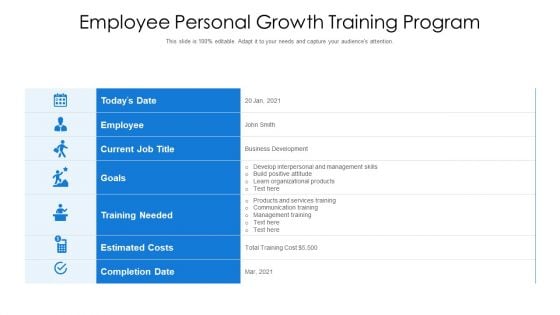 Employee Personal Growth Training Program Ppt Professional Background Designs PDF