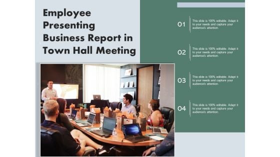 Employee Presenting Business Report In Town Hall Meeting Ppt PowerPoint Presentation Model Vector PDF