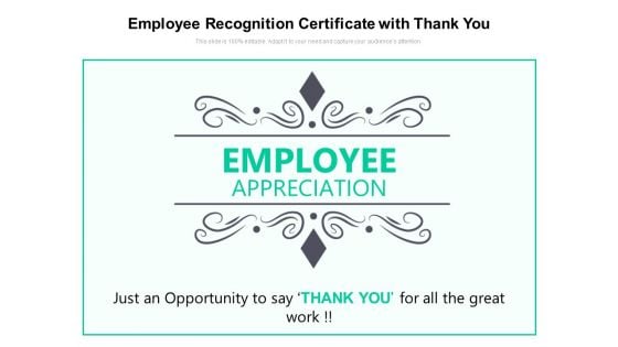 Employee Recognition Certificate With Thank You Ppt PowerPoint Presentation File Model PDF