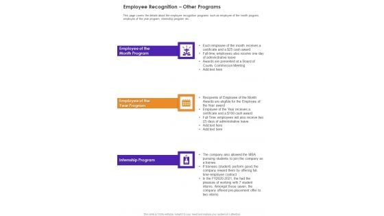 Employee Recognition Other Programs One Pager Documents