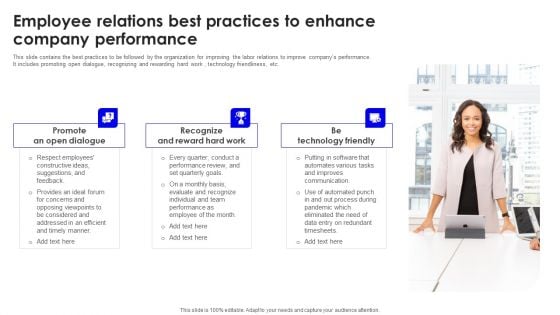 Employee Relations Best Practices To Enhance Company Performance Summary PDF
