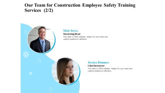 Employee Safety Health Training Program Our Team For Construction Employee Safety Services Background PDF