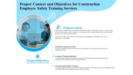 Employee Safety Health Training Program Project Context And Objectives For Construction Services Graphics PDF