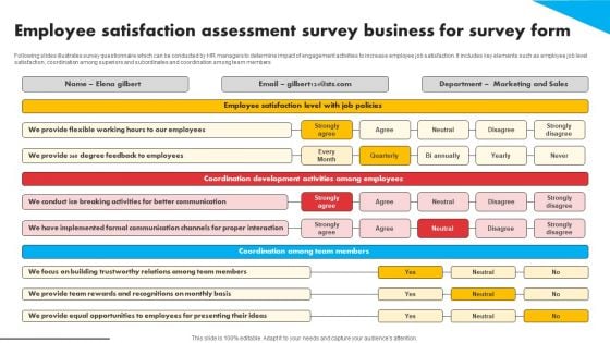 Employee Satisfaction Assessment Survey Business For Survey Form Survey SS