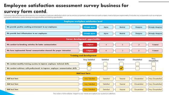 Employee Satisfaction Assessment Survey Business For Survey Form Survey SS
