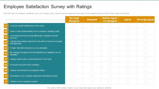 Employee Satisfaction Survey With Ratings Employee Engagement Strategy Deployment Rules PDF